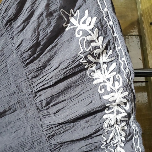 BOHO DAZE GAUZY GRAY WHITE SLIP DRESS PEASANT EMBROIDERED SUMMER MINI GYPSY BABY - Picture 4 of 7